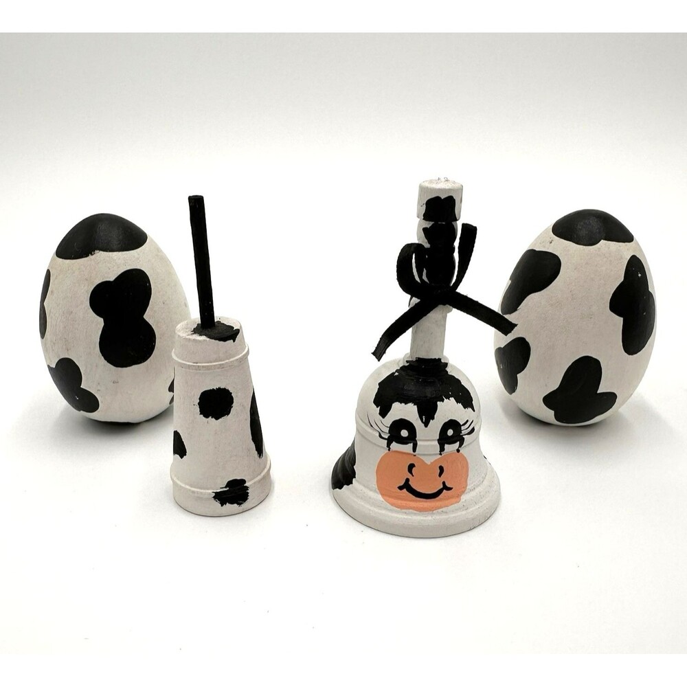 Hand Painted Wooden Cow Miniatures Farmhouse Cottagecore Shelf Decor Trinkets